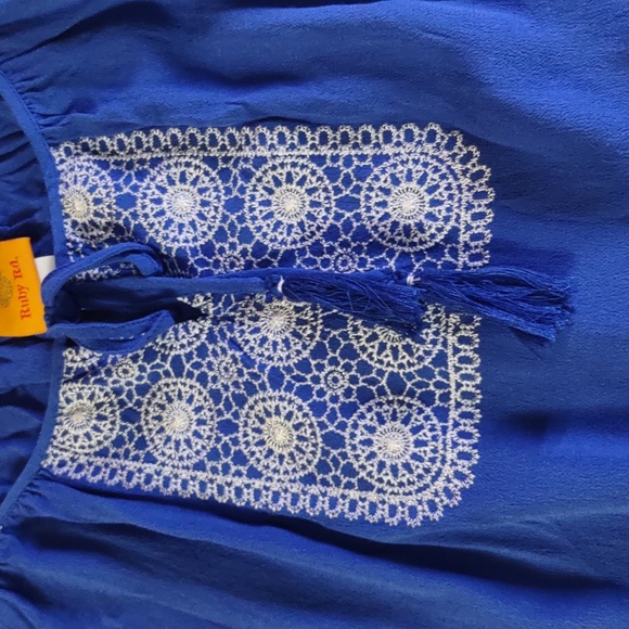Medium royal blue 1/2 sleeve shirt, With Embroidery Detail by Ruby Rd. - Picture 3 of 14